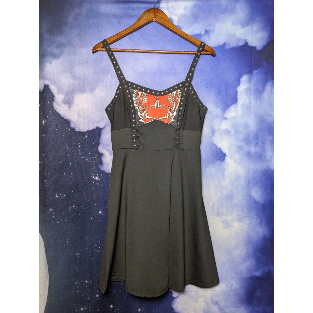 Black Goth Skeleton Ribcage Studded Tank Dress Size 6 Punk Rock Witchy Emo